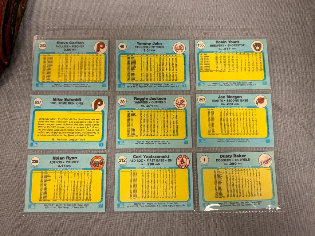 1982 FLEER BASEBALL HALL OF FAME BASEBAL CARDS MIKE SCHMIDT, ROBIN YOUNT, JOE MORGAN, TOMMY JOHN - 9