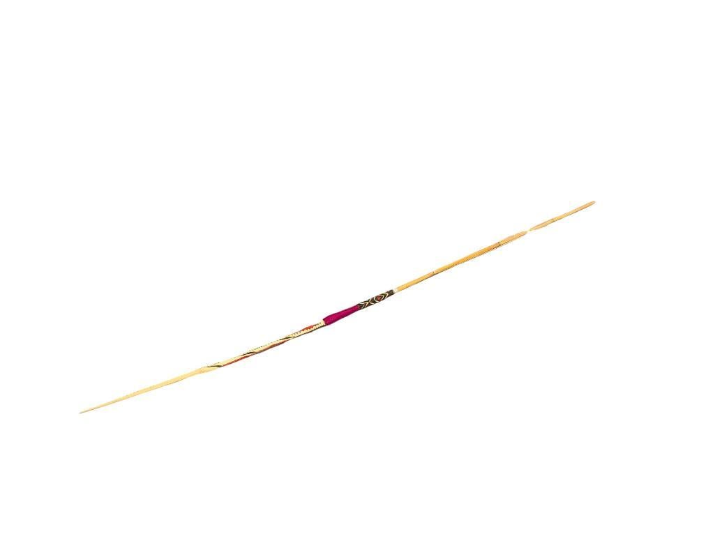 TRADITIONAL CARVED WOOD BARBED SPEAR WITH BAMBOO END OCEANIC OR INDIGENOUS ORIGIN (1 of 5)