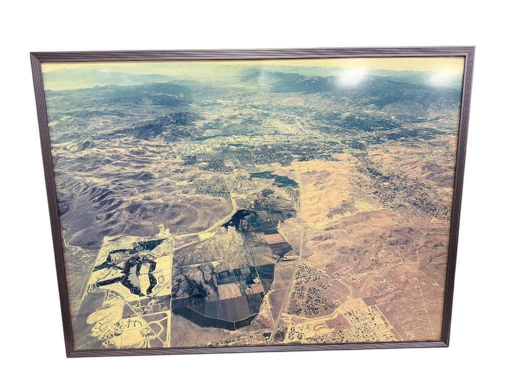 1980'S AERIAL PHOTO-PRINT OF TRUCKEE MEADOWS: 42" X 32" FRAME