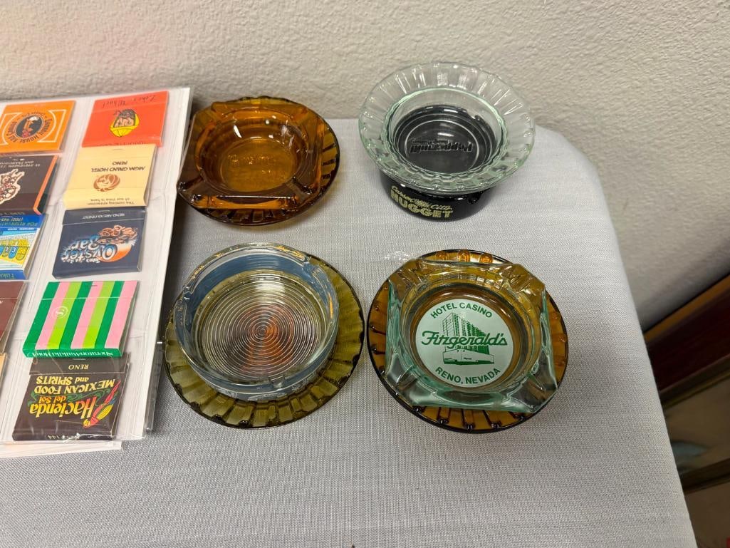 COLLECTION OF VINTAGE MATCHBOOKS AND GLASS ASHTRAYS - 10
