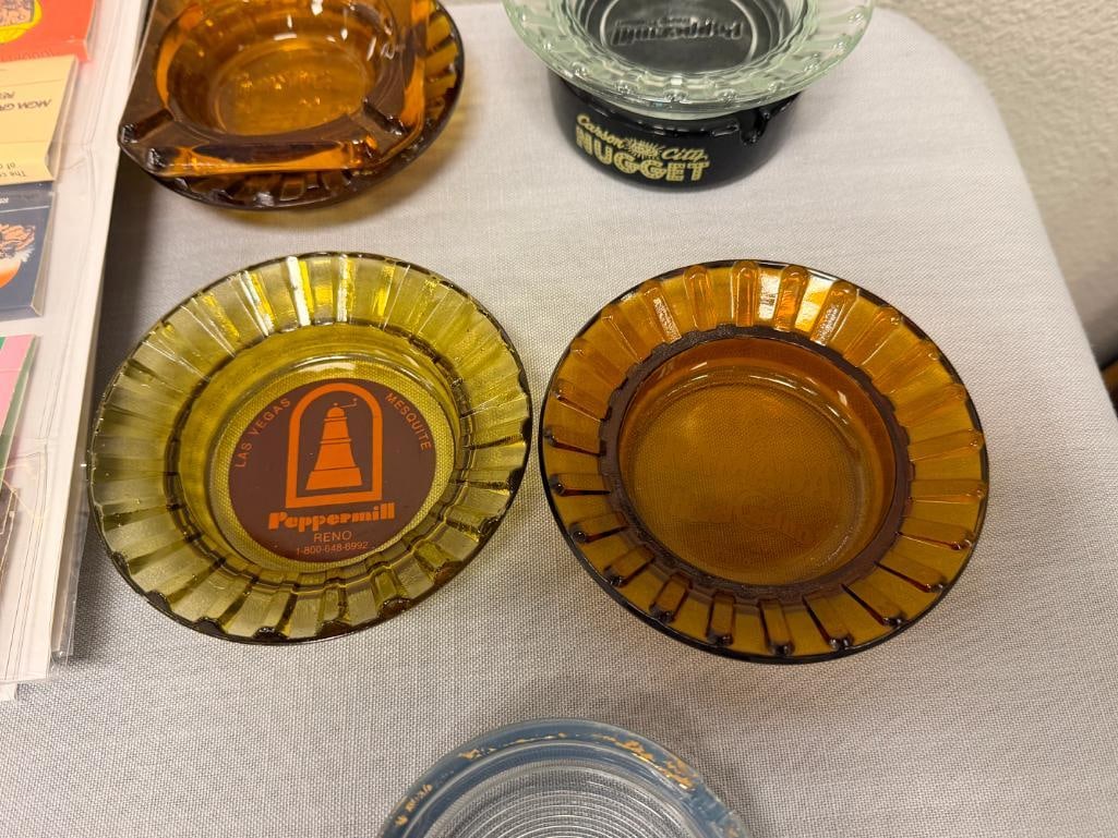 COLLECTION OF VINTAGE MATCHBOOKS AND GLASS ASHTRAYS - 11