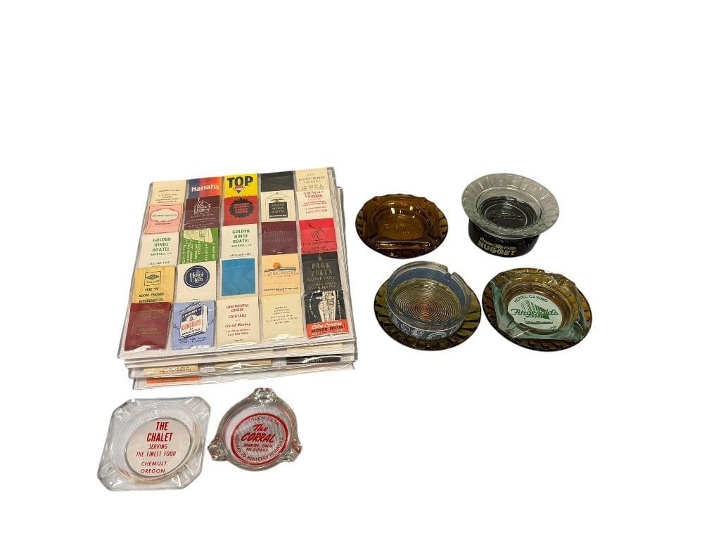 COLLECTION OF VINTAGE MATCHBBOKS AND GLASS ASHTRAYS (1 of 14)