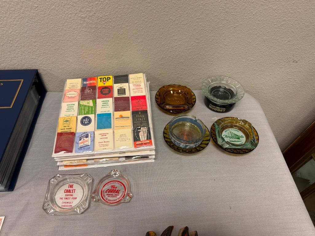 COLLECTION OF VINTAGE MATCHBOOKS AND GLASS ASHTRAYS - 2