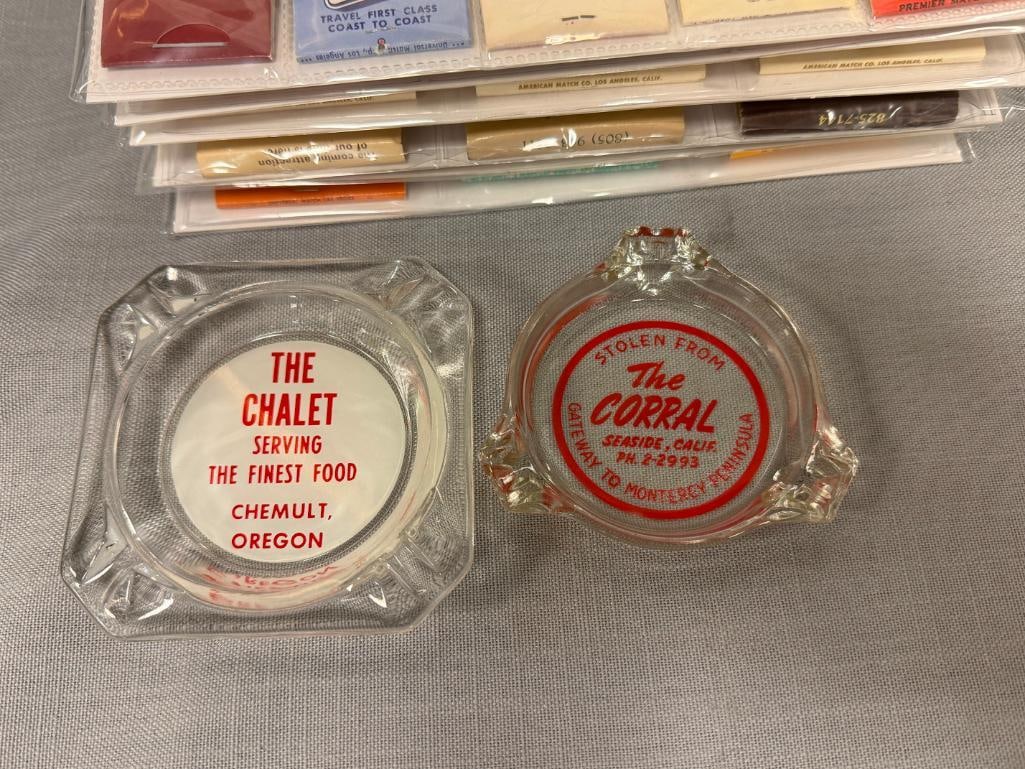 COLLECTION OF VINTAGE MATCHBOOKS AND GLASS ASHTRAYS - 3