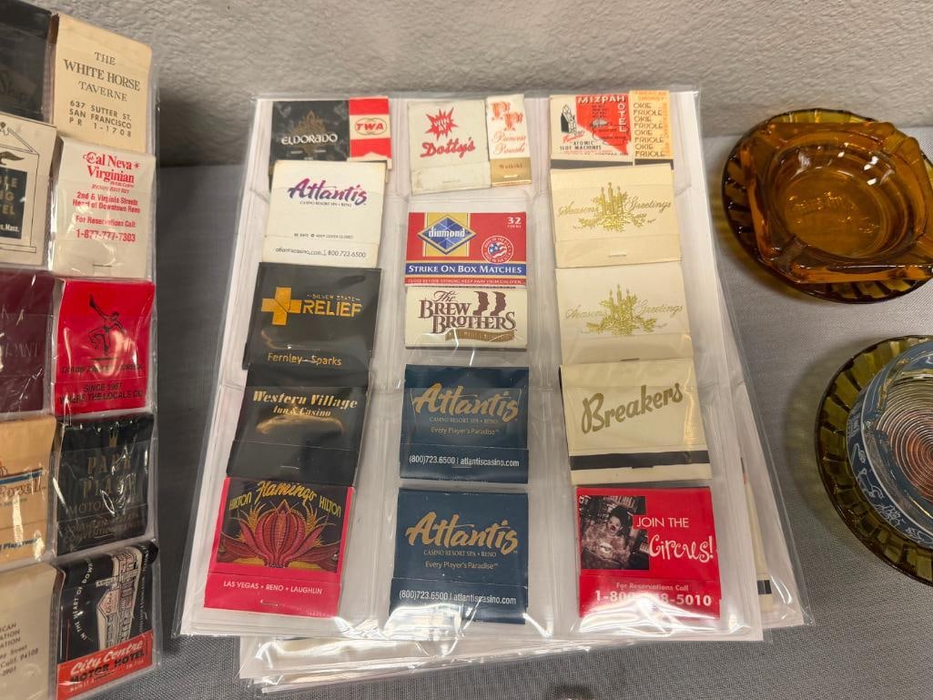 COLLECTION OF VINTAGE MATCHBOOKS AND GLASS ASHTRAYS - 7