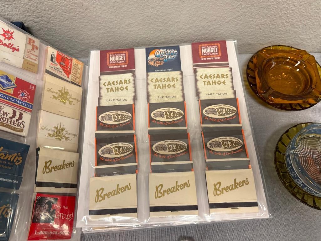 COLLECTION OF VINTAGE MATCHBOOKS AND GLASS ASHTRAYS - 8