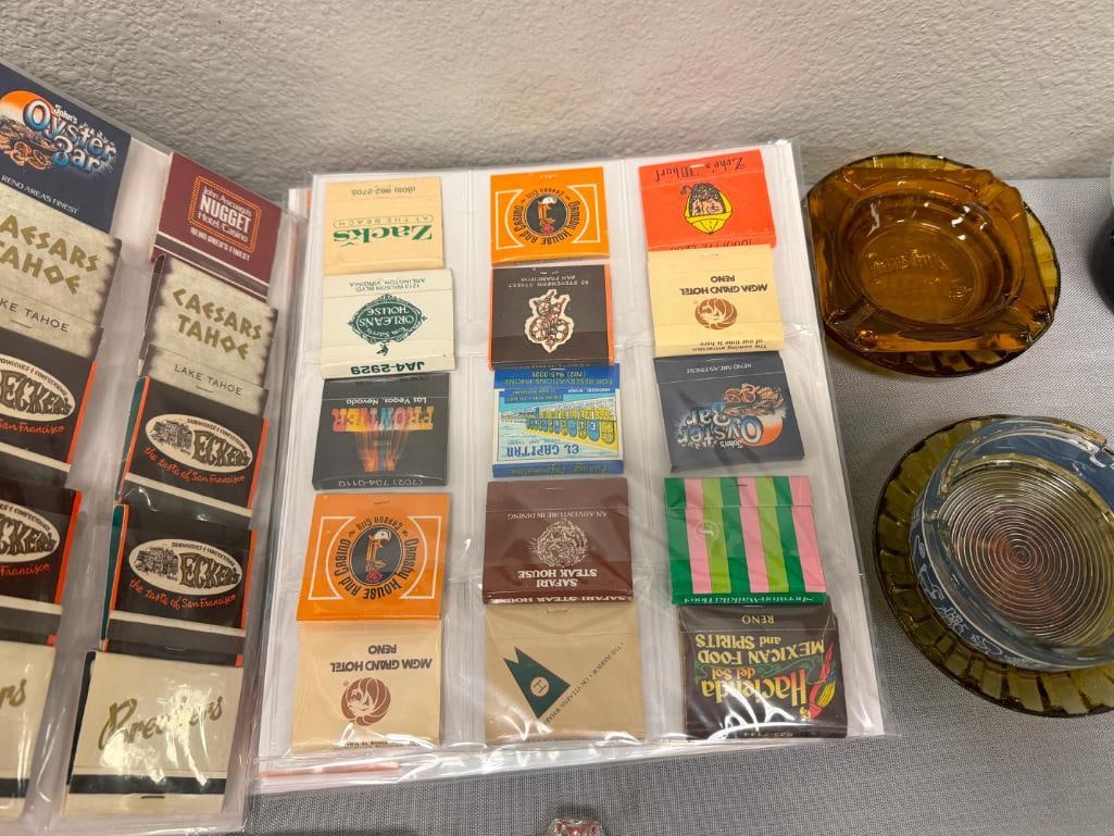 COLLECTION OF VINTAGE MATCHBOOKS AND GLASS ASHTRAYS - 9