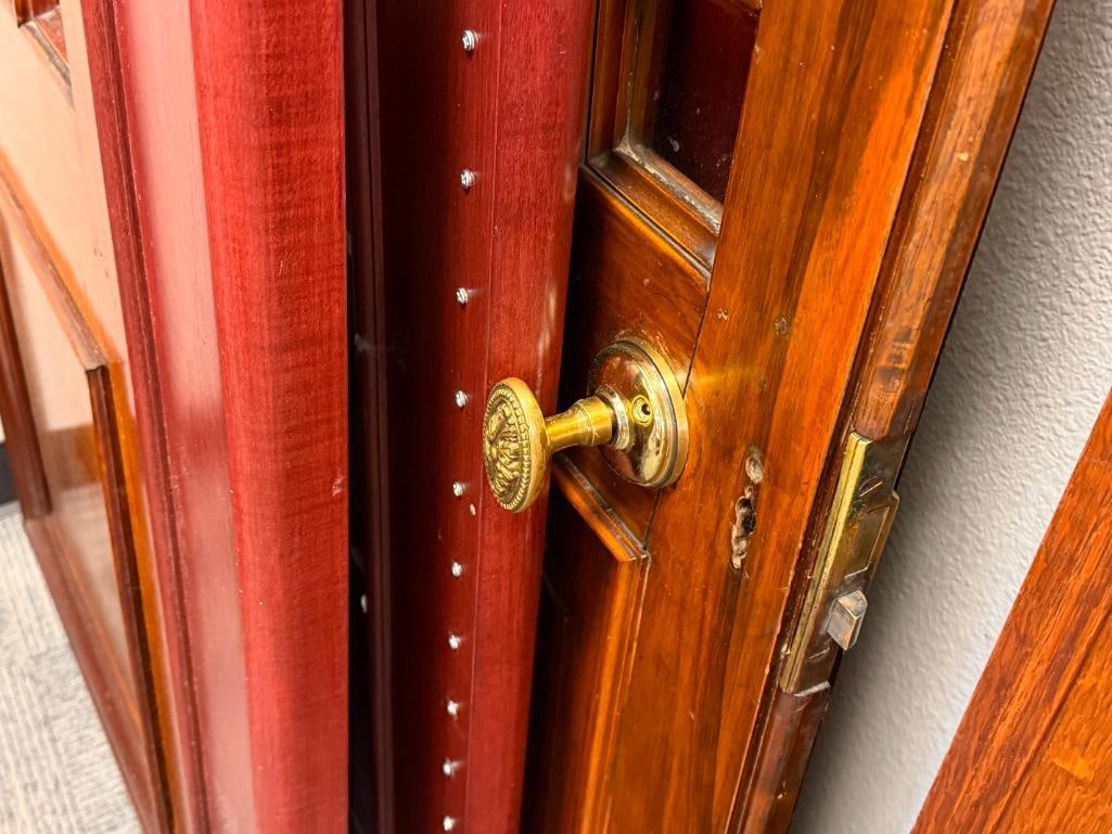 CIRCA 1870'S WALNUT DOORS FROM ENGLAND WITH CUT BEVELED GLASS PANELED WINDOWS - 6