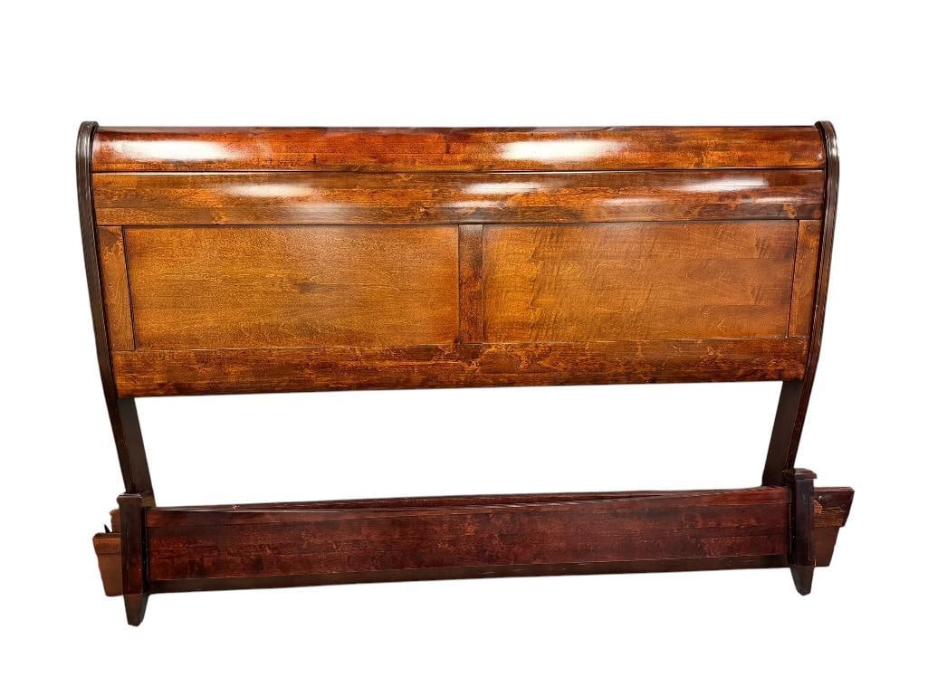 RICH DARK WOOD GRAIN QUEEN SIZE SLEIGH BED WITH SLATS (1 of 13)