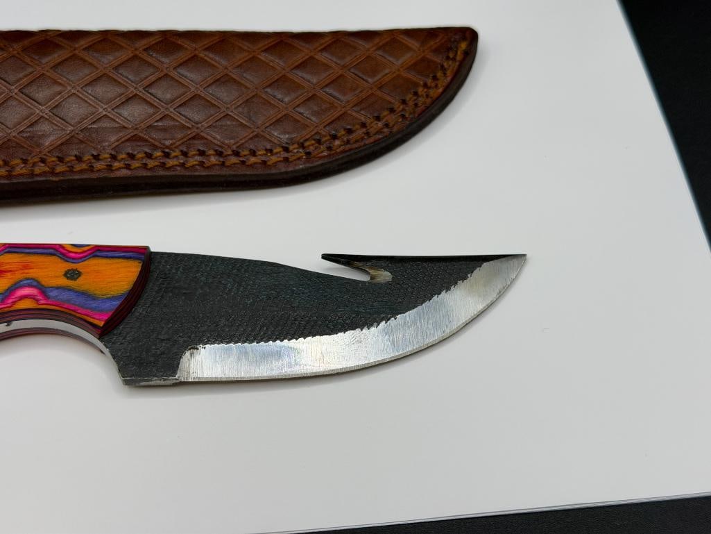 FORGED CARBON STEEL FIXED BLADE KNIFE WITH GUT HOOK AND FULL TANG BLADE - 2