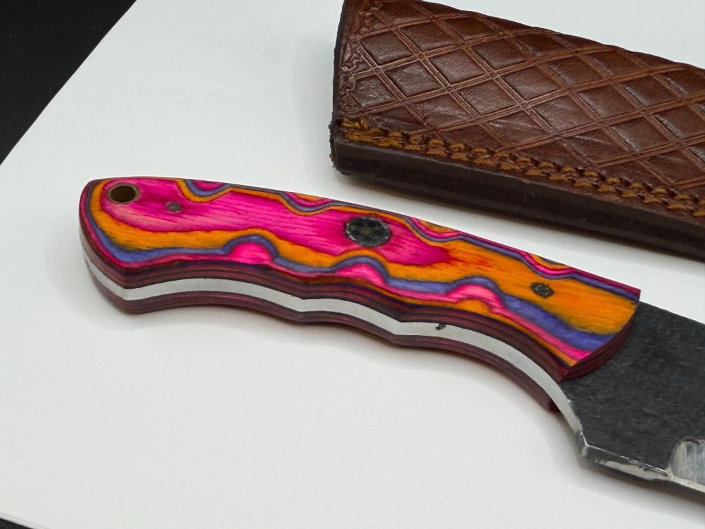 FORGED CARBON STEEL FIXED BLADE KNIFE WITH GUT HOOK AND FULL TANG BLADE - 4