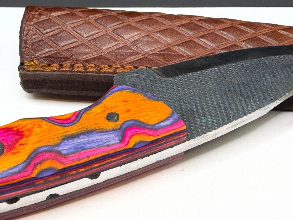 FORGED CARBON STEEL FIXED BLADE KNIFE WITH GUT HOOK AND FULL TANG BLADE - 6
