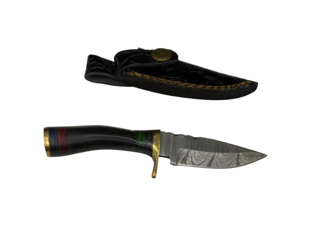 DAMASCUS STEEL FIXED BLADE KNIFE FEATURING DROP POINT BLADE (1 of 8)