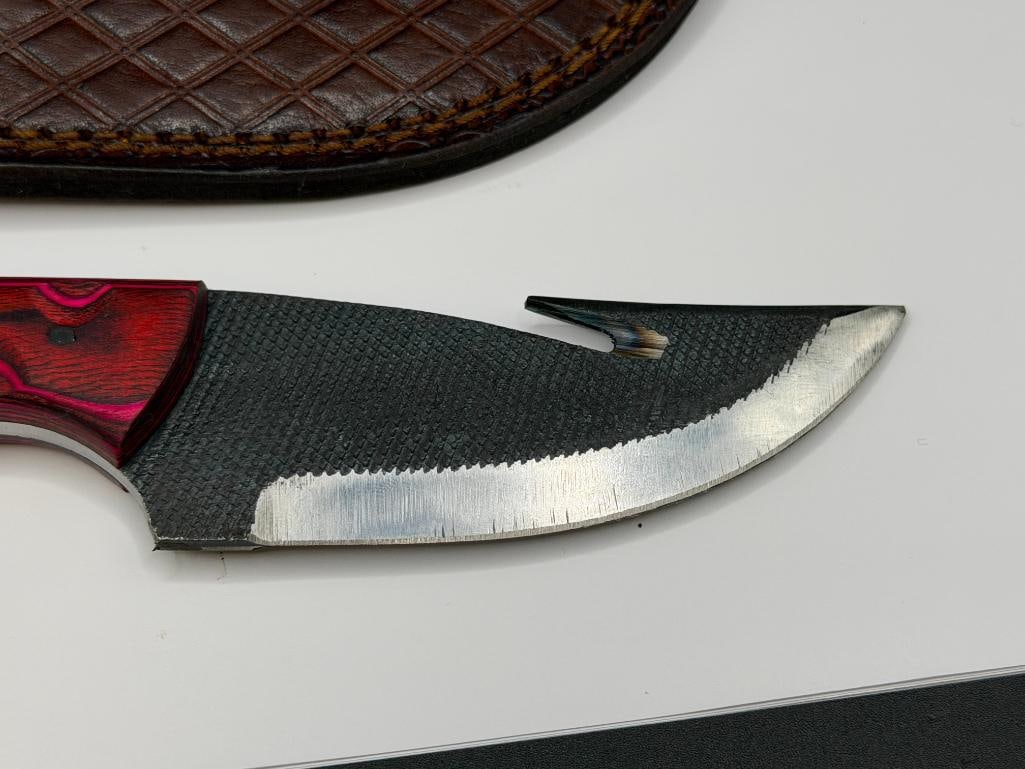 FORDGED CARBON STEEL FIXED BLADE KNIFE WITH GUT HOOK AND FULL TANG BLADE - 2