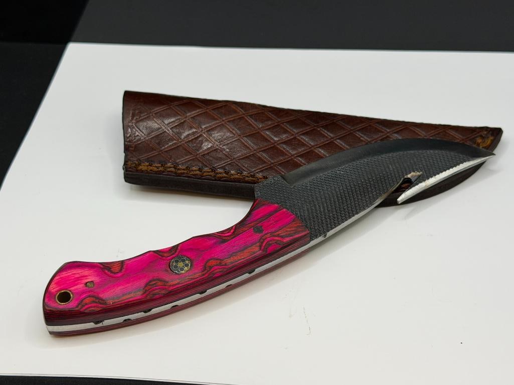 FORDGED CARBON STEEL FIXED BLADE KNIFE WITH GUT HOOK AND FULL TANG BLADE - 5