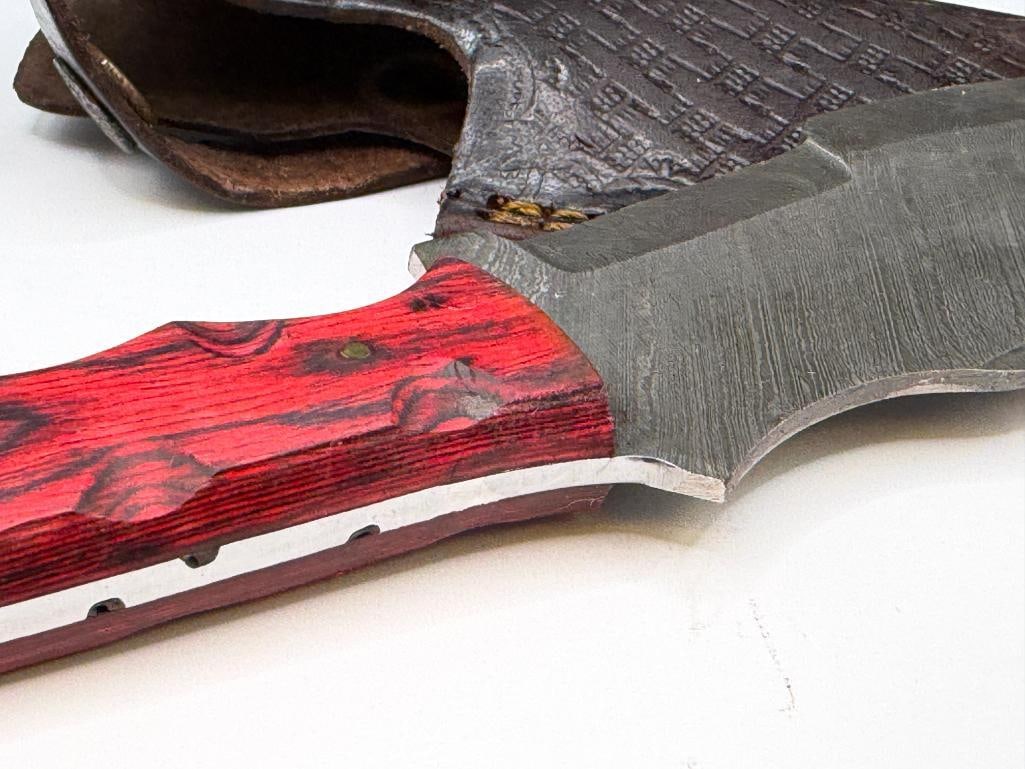 DAMSCUS STEEL FIXED BLADE KNIFE FEATURING FULL TANG BLADE AND SERATED BACK EDGE - 7