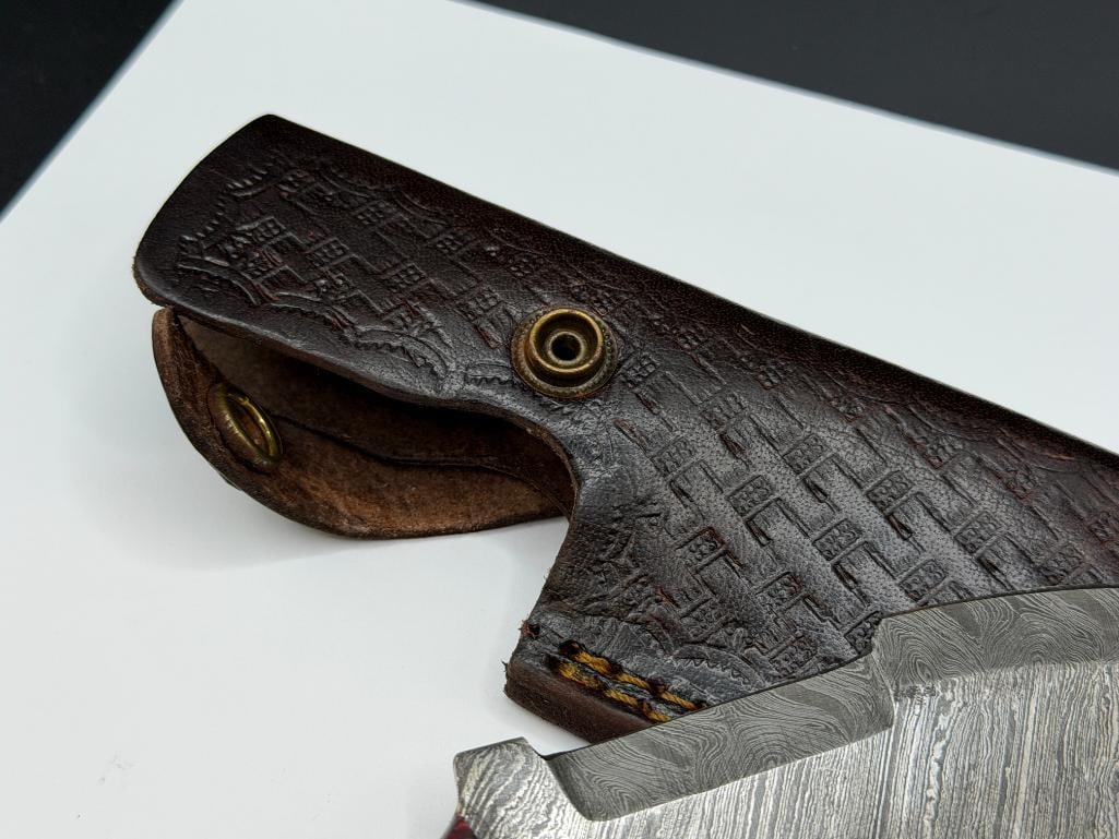 DAMSCUS STEEL FIXED BLADE KNIFE FEATURING FULL TANG BLADE AND SERATED BACK EDGE - 8