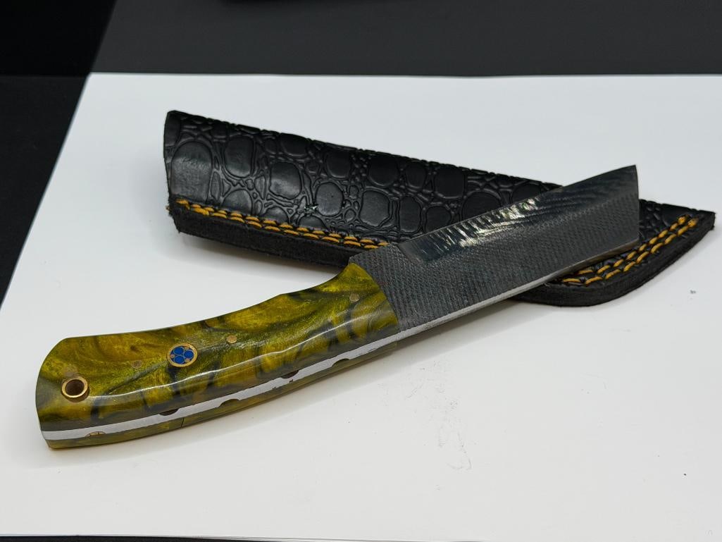 FORDGED CARBON STEEL FIXED BLADE KNIFE WITH STRAIGHT BACK AND CLEAVER SHAPED BLADE - 5