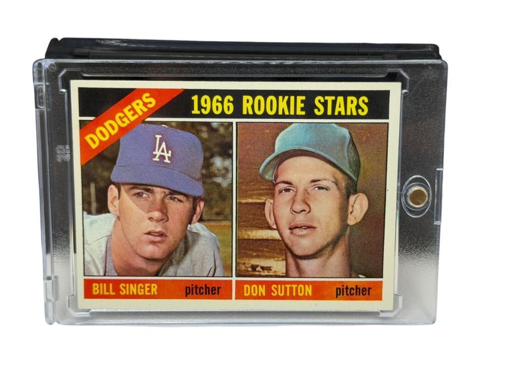 1966 TOPPS #288 DODGERS' ROOKIE STARS BILL SINGER AND DON SUTTON BASEBALL CARD: 1966 LOS ANGELES DODGERS ROOKIE STARS, HALL OF FAMER DON SUTTON, RARE CARD, SEE PHOTOS FOR CONDITION, FROM THE ESTATE OF A LOCAL RENO, NV DOCTOR AT RENOWN WHO RAN BIG LEAGUE SPORTS MEDICINE