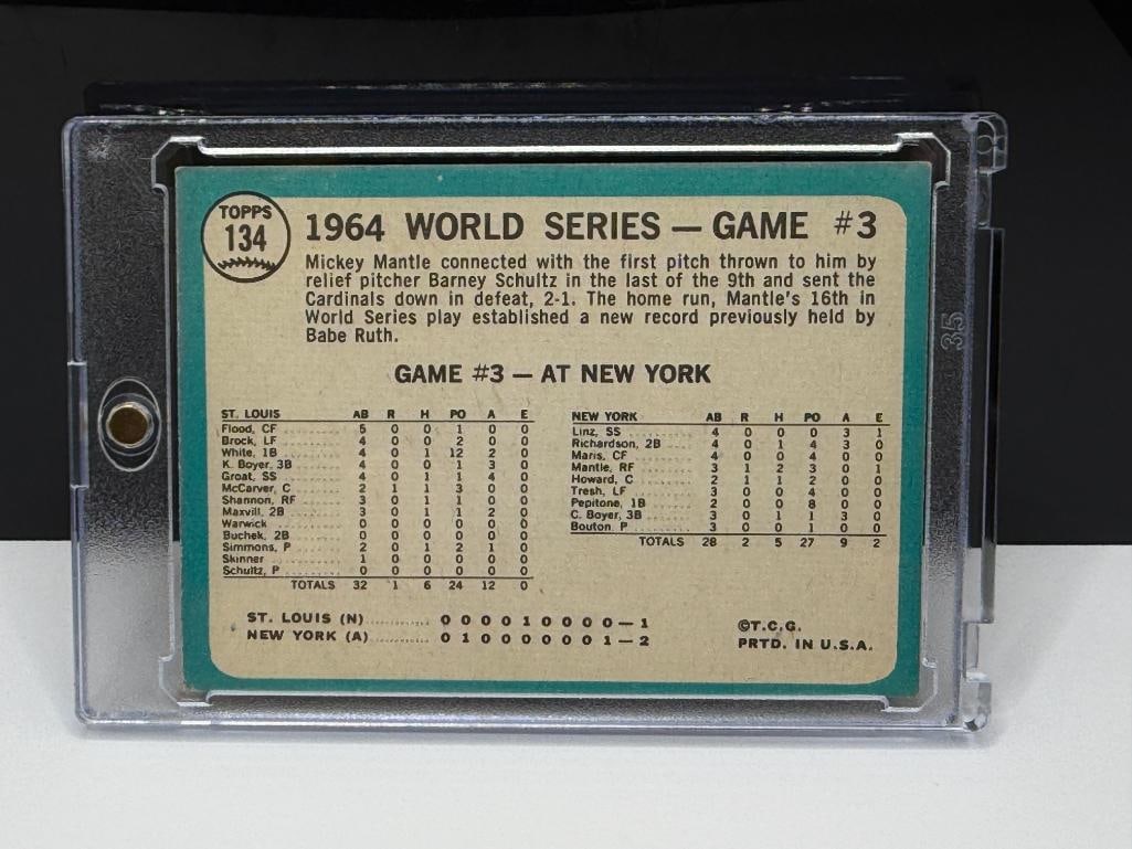 1965 TOPPS #134 1964 WORLD SERIES GAME MANTLE'S CLUTCH HR MICKEY MANTLE BASEBALL CARD - 7