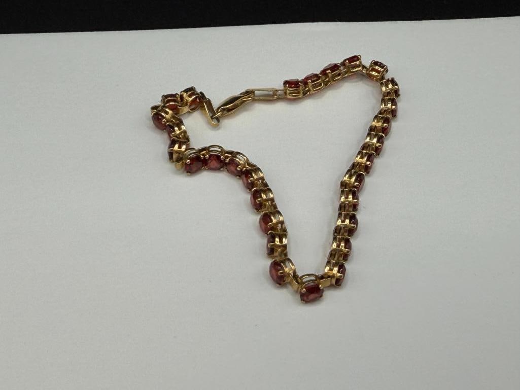 14K YELLOW GOLD DESIGNER HALLMARKED ROUND CUT GARNET TENNIS BRACELET - 4