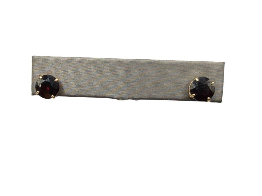 14K YELLOW GOLD ROUND CUT GARNET POST EARRINGS: BACKS ARE NOT GOLD 1.40 GRAMS WITHOUT BACKS, 8MM GARNETS