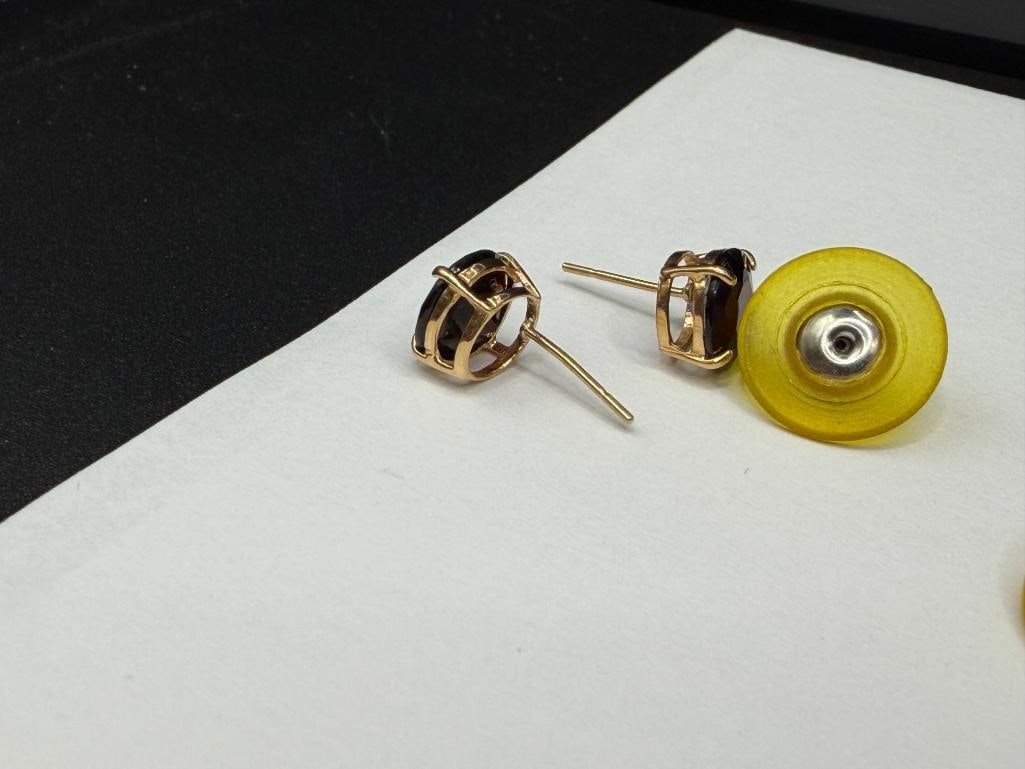 14K YELLOW GOLD ROUND CUT GARNET POST EARRINGS - 5