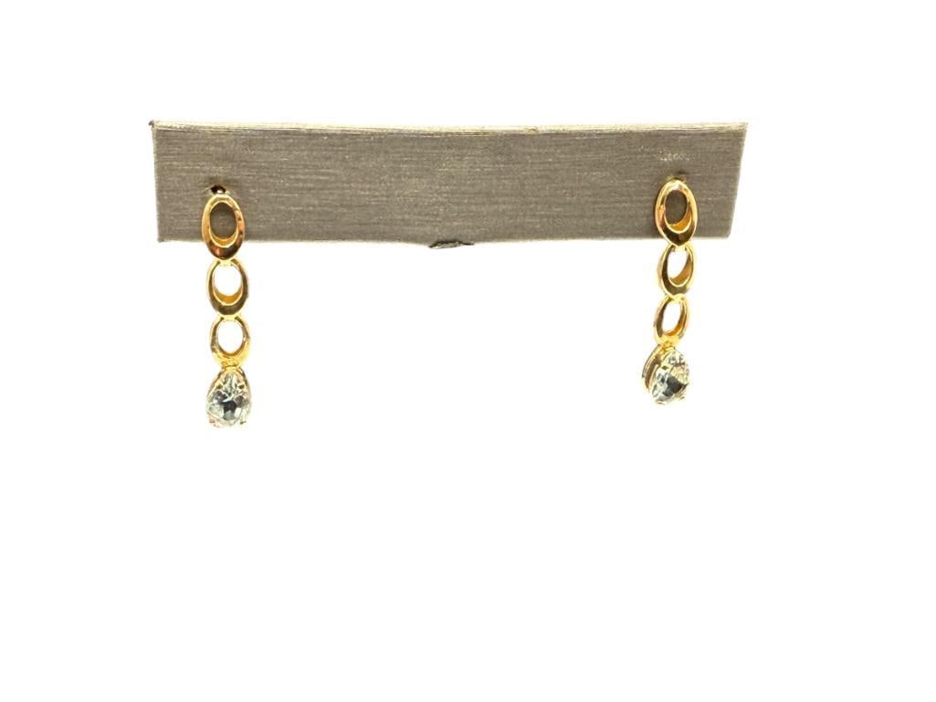 14K YELLOW GOLD PEAR CUT AQUAMARINE DROP EARRINGS: BACKS ARE ALSO 14K GOLD 1.31 GRAMS, 7MM X 5MM AQUAMARINES 