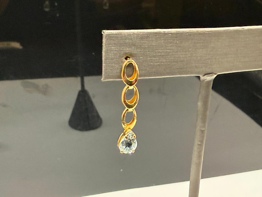 14K YELLOW GOLD PEAR CUT AQUAMARINE DROP EARRINGS - 2