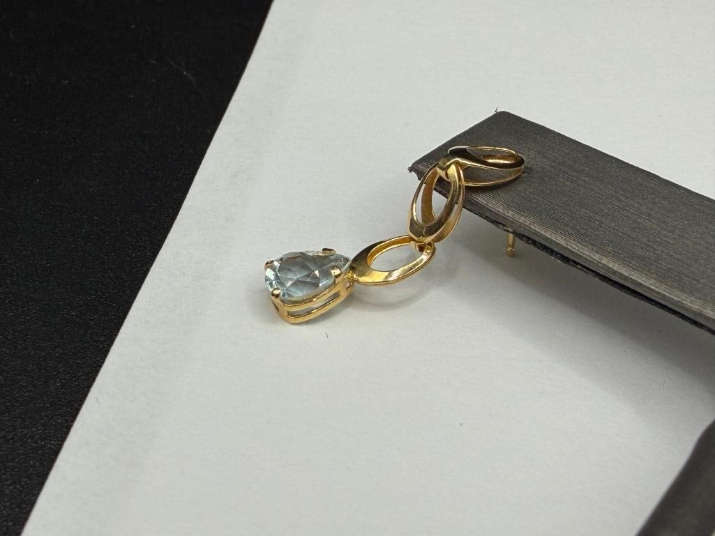14K YELLOW GOLD PEAR CUT AQUAMARINE DROP EARRINGS - 3