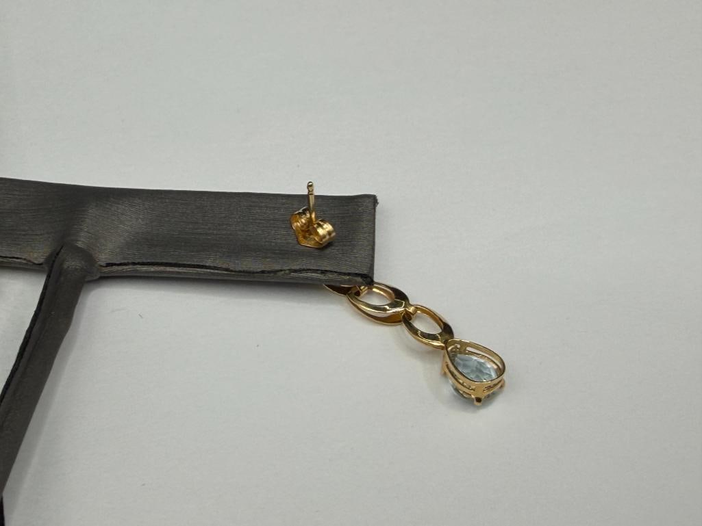 14K YELLOW GOLD PEAR CUT AQUAMARINE DROP EARRINGS - 4