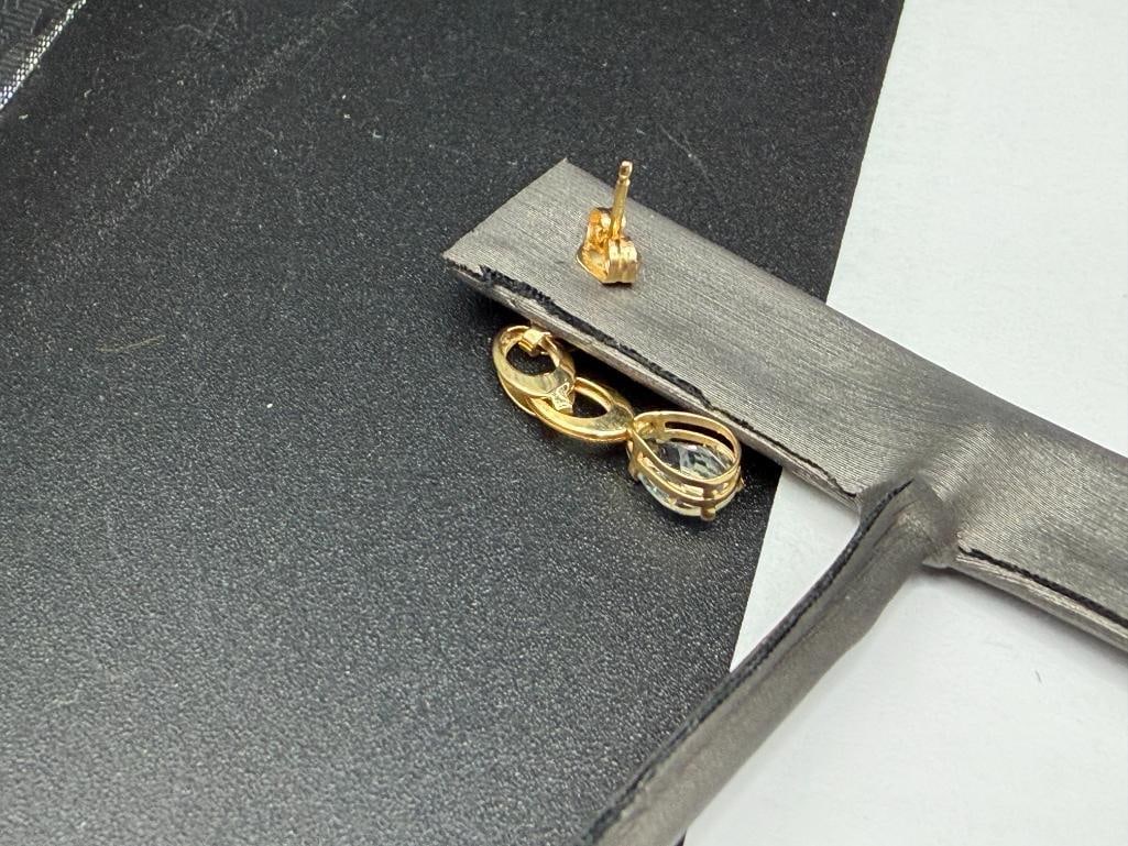 14K YELLOW GOLD PEAR CUT AQUAMARINE DROP EARRINGS - 5