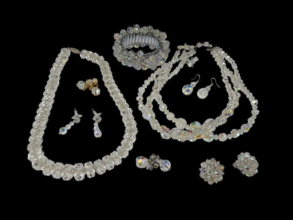 ASSORTED CRYSTAL AND RHINESTONE JEWELRY FEATURING A SIGNED PAIR OF CLIPBACKS EARRINGS BY LAGUNA (1 of 11)