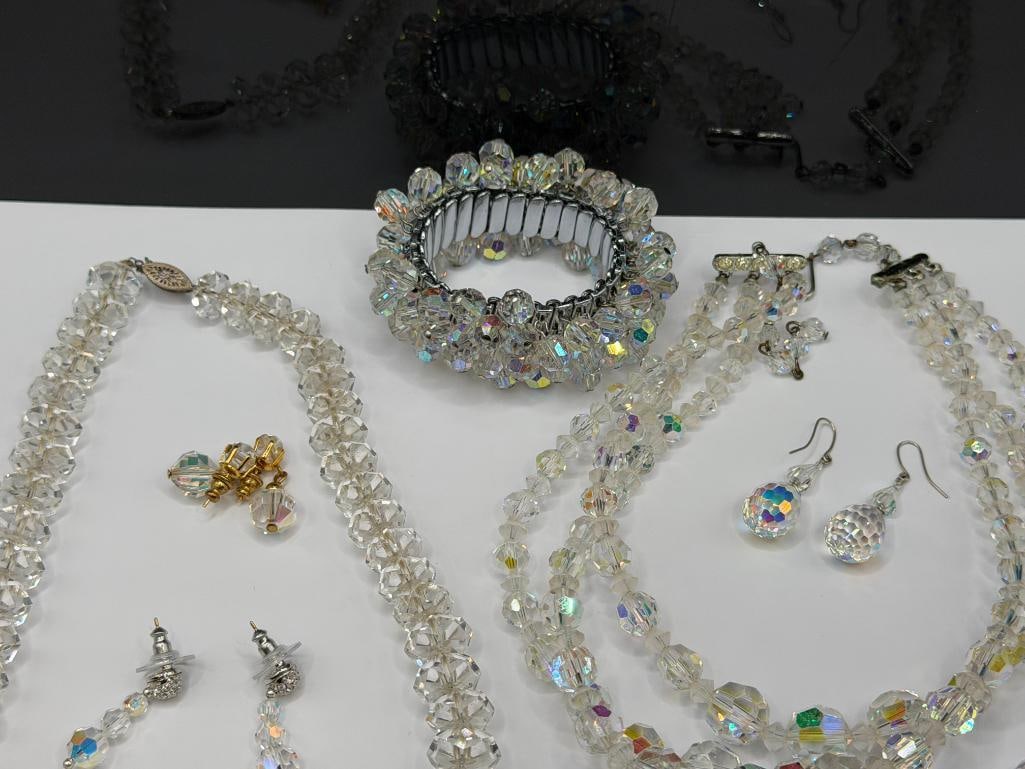 ASSORTED CRYSTAL AND RHINESTONE JEWELRY FEATURING A SIGNED PAIR OF CLIPBACKS EARRINGS BY LAGUNA - 2