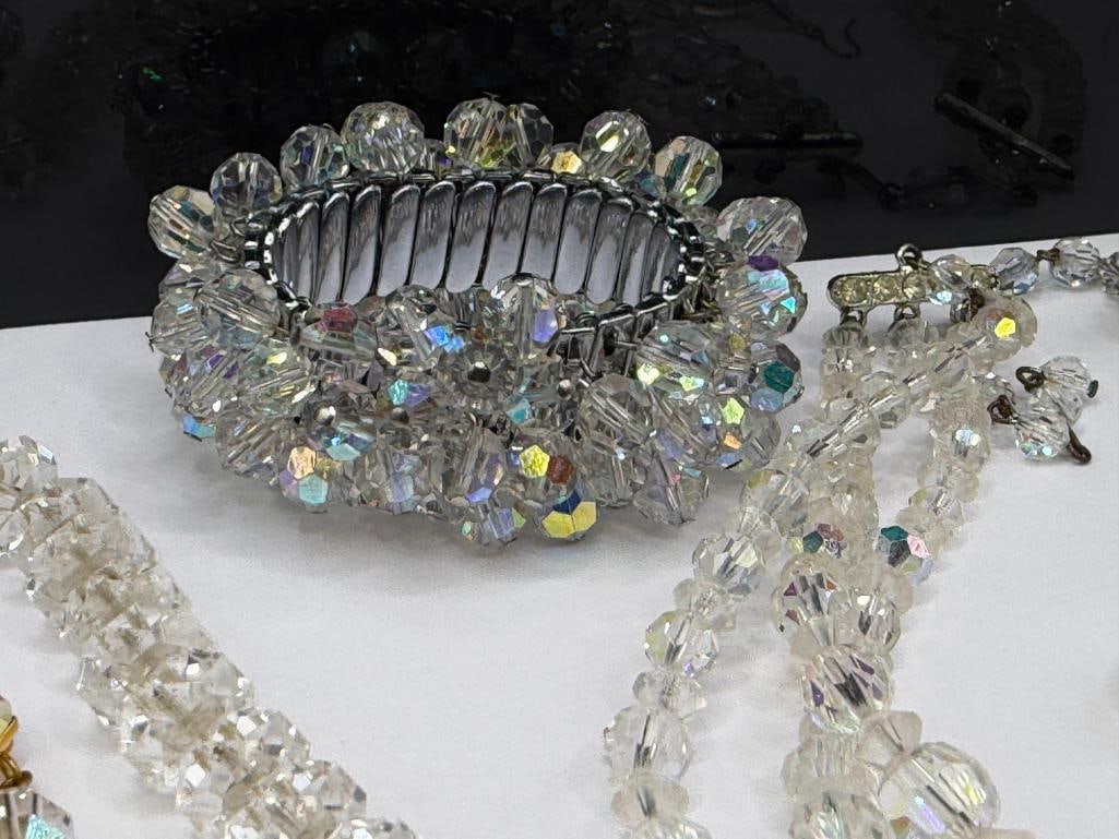 ASSORTED CRYSTAL AND RHINESTONE JEWELRY FEATURING A SIGNED PAIR OF CLIPBACKS EARRINGS BY LAGUNA - 3