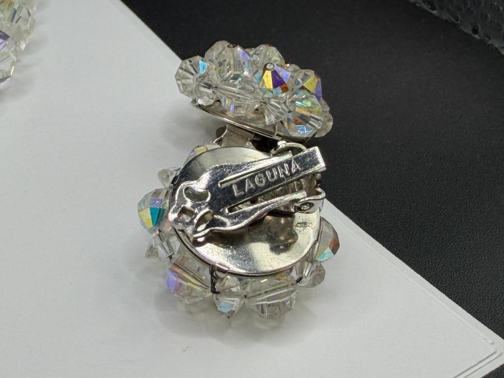 ASSORTED CRYSTAL AND RHINESTONE JEWELRY FEATURING A SIGNED PAIR OF CLIPBACKS EARRINGS BY LAGUNA - 8