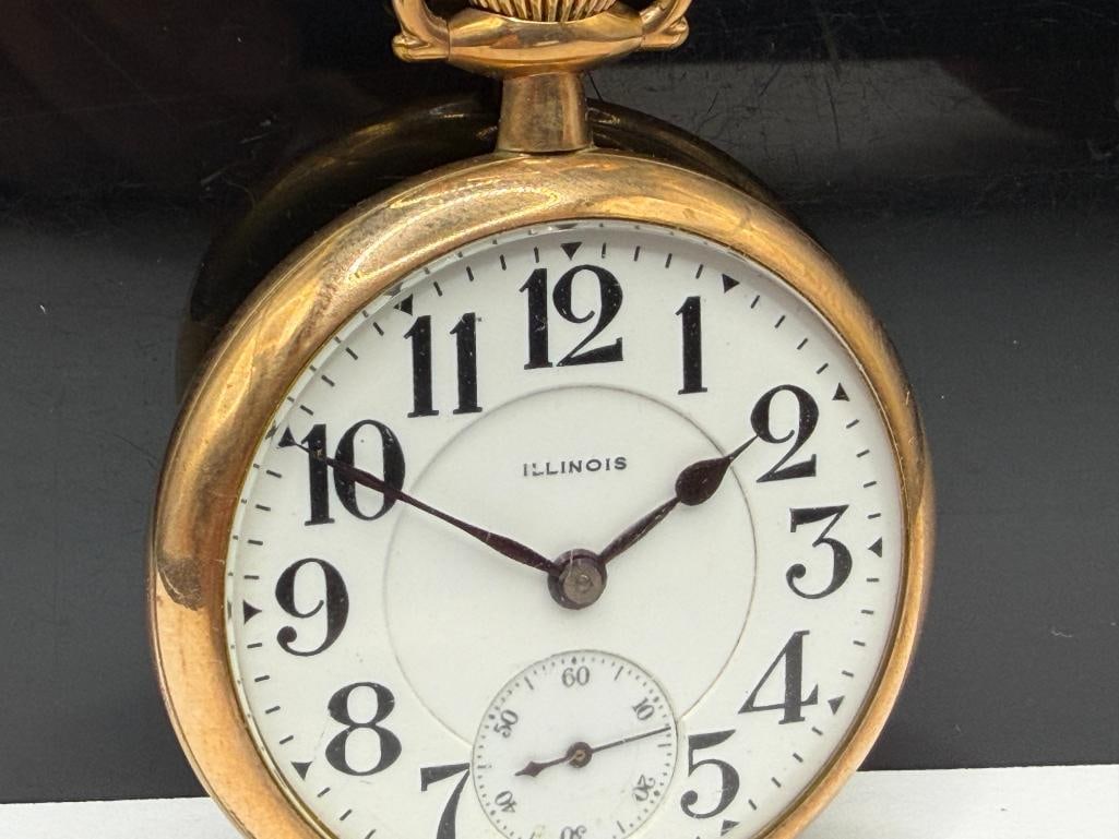 ANTIQUE 1915 ILLINOIS GRADE A. LINCOLN FALSE CENTER BRIDGE 21 JEWELS POCKET WATCH - 2