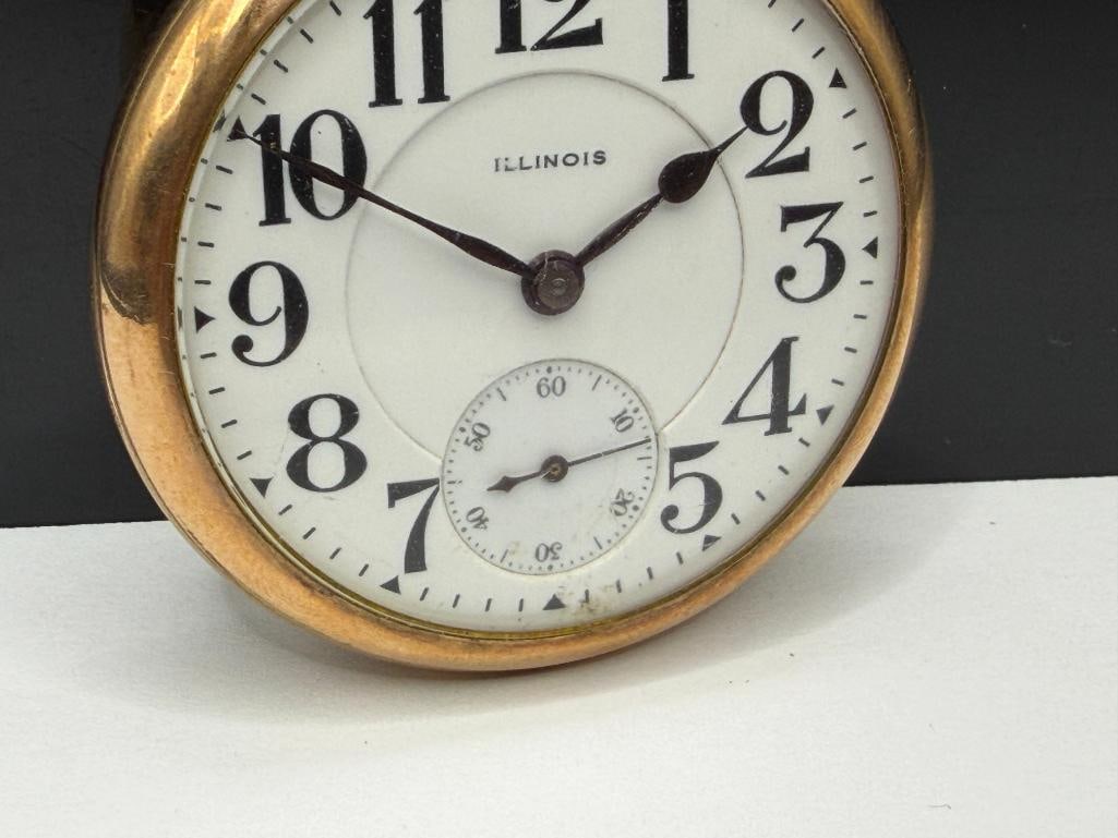 ANTIQUE 1915 ILLINOIS GRADE A. LINCOLN FALSE CENTER BRIDGE 21 JEWELS POCKET WATCH - 3