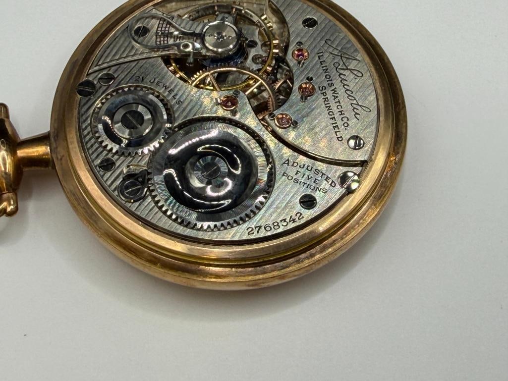 ANTIQUE 1915 ILLINOIS GRADE A. LINCOLN FALSE CENTER BRIDGE 21 JEWELS POCKET WATCH - 7