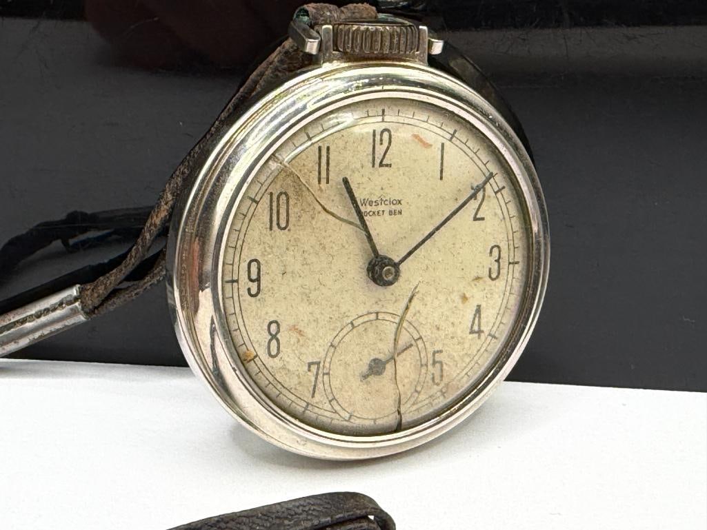 VINTAGE WESTCLOX POCKET BEN SILVER TONE OPEN FACE POCKET WATCH - 2