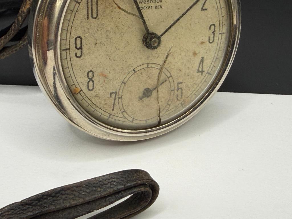 VINTAGE WESTCLOX POCKET BEN SILVER TONE OPEN FACE POCKET WATCH - 4