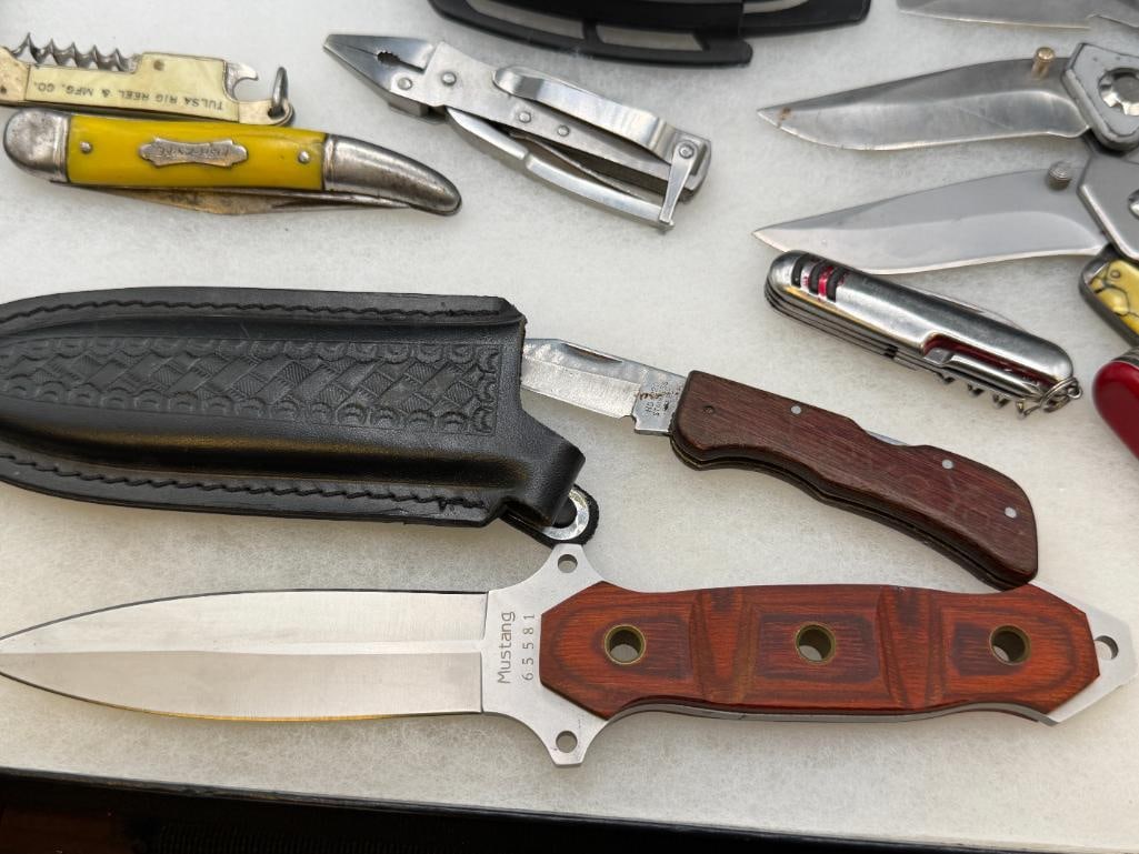 16 COLELCTIBLE KNIVES AND POCKET KNIVES INCLUDING SCHRARE OLD TIMER, FISH KNIFE, GERBER, AND MORE - 2