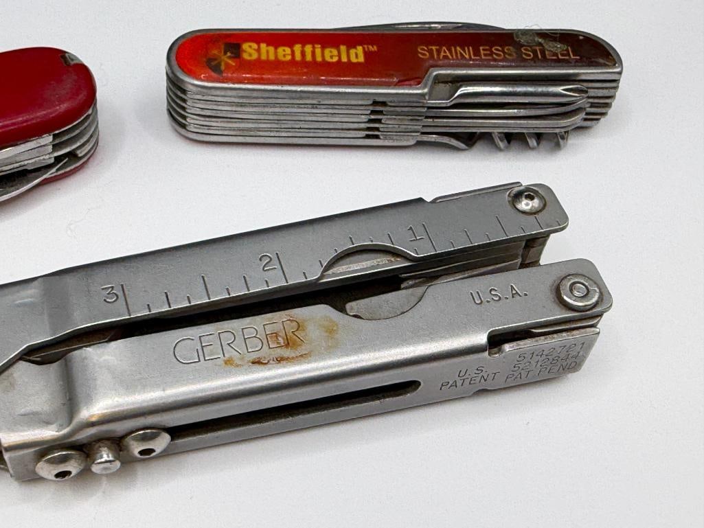 GERBER UTILITY TOOL, VICTRONIX SWISS ARMY KNIFE MULTI-TOOL, AND SHEFFIELD STAINLESS STEEL MULTI-T... - 3