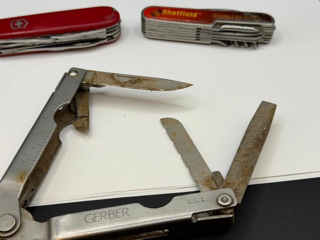 GERBER UTILITY TOOL, VICTRONIX SWISS ARMY KNIFE MULTI-TOOL, AND SHEFFIELD STAINLESS STEEL MULTI-T... - 4