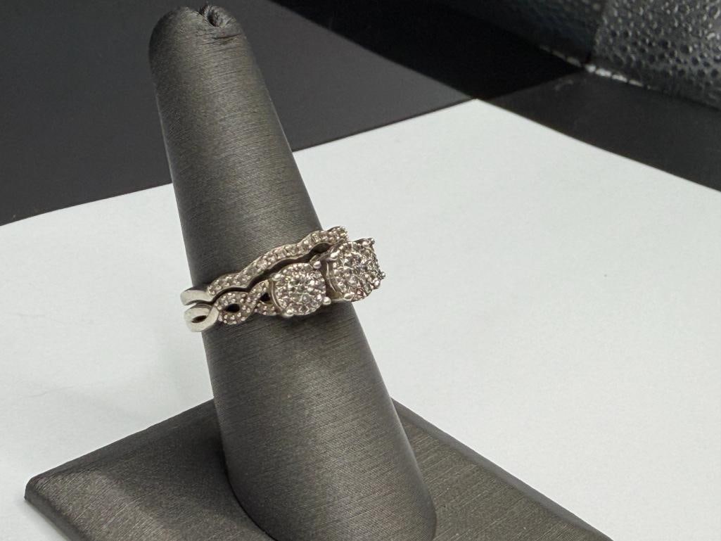 STERLING SILVER DIAMOND AND DIAMOND CUT ENGAGEMENT SET - 2