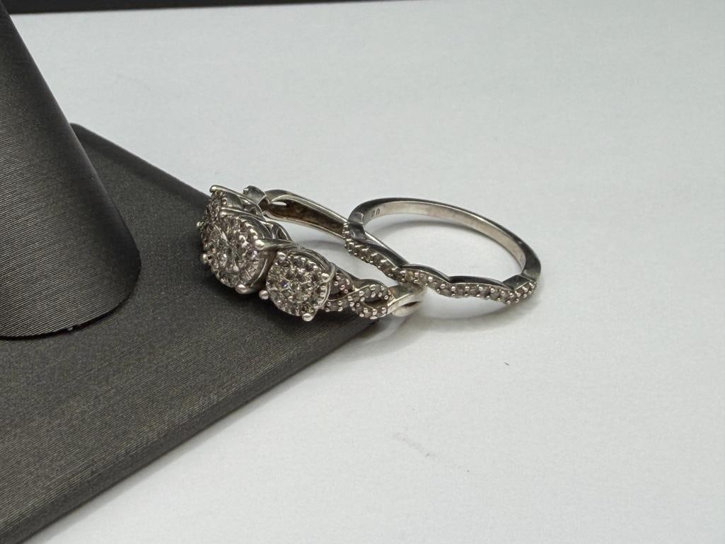 STERLING SILVER DIAMOND AND DIAMOND CUT ENGAGEMENT SET - 3