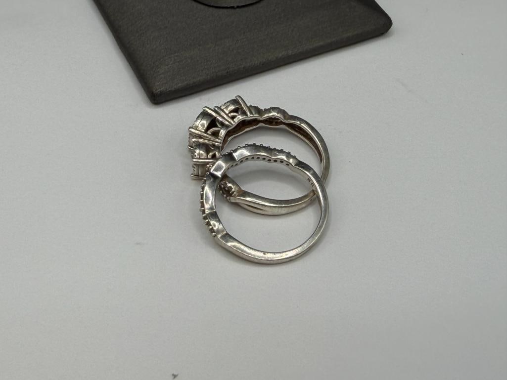 STERLING SILVER DIAMOND AND DIAMOND CUT ENGAGEMENT SET - 4