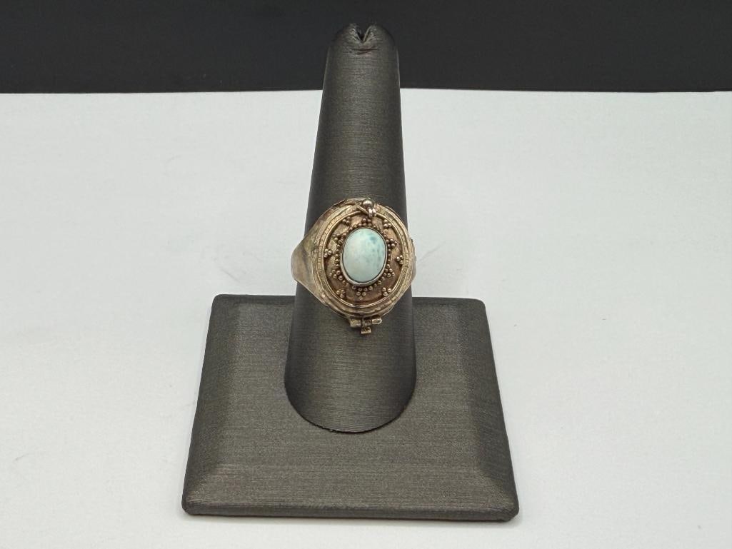 STERLING SILVER POISON RING WITH CABOCHON STONE - 2