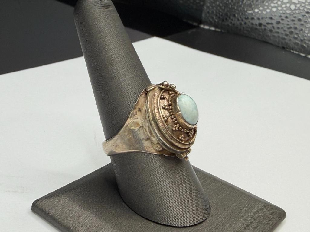 STERLING SILVER POISON RING WITH CABOCHON STONE - 3