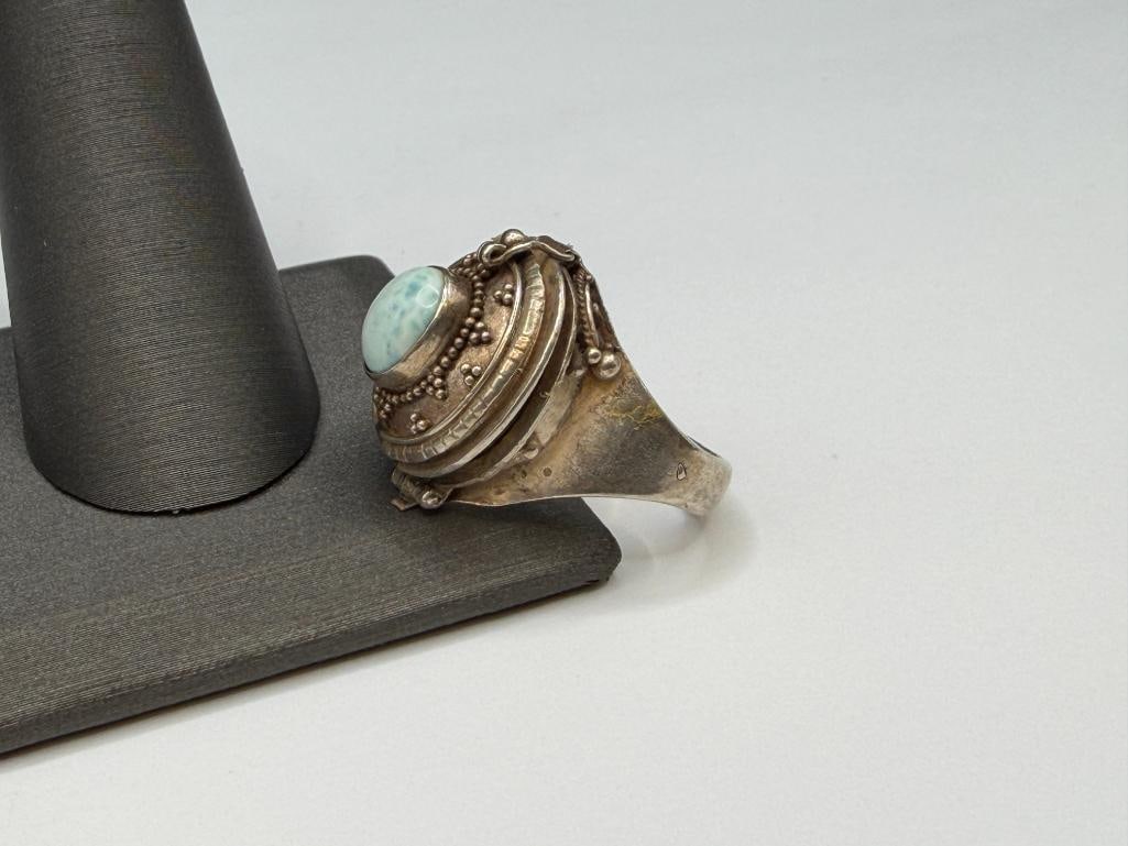 STERLING SILVER POISON RING WITH CABOCHON STONE - 4